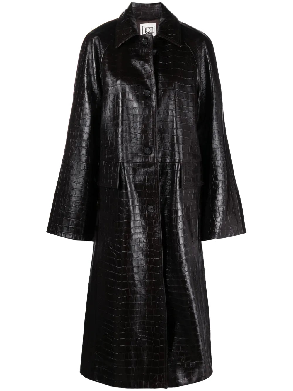 Embossed-Crocodile Leather Maxi Coat