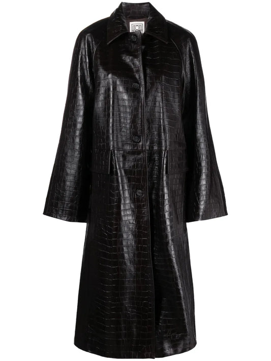 Embossed-Crocodile Leather Maxi Coat
