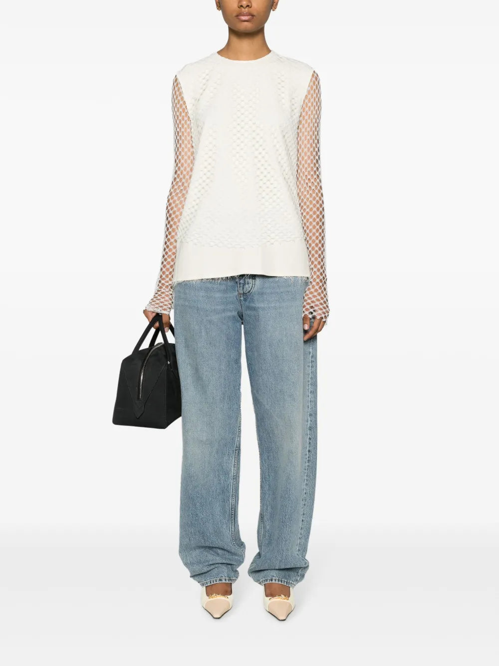 Raw-Cut Mesh-Design Longsleeved Top