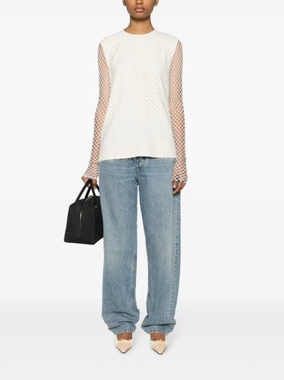 Raw-Cut Mesh-Design Longsleeved Top