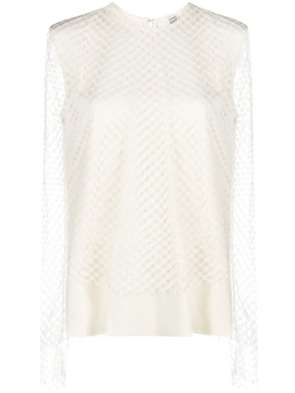 Raw-Cut Mesh-Design Longsleeved Top