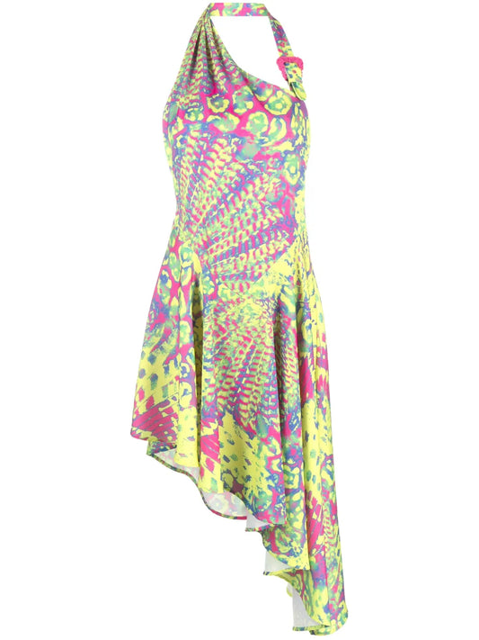 Abstract-Print Asymmetric-Hem Dress