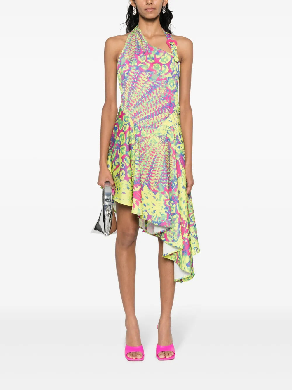 Abstract-Print Asymmetric-Hem Dress
