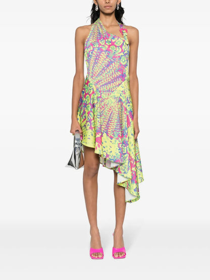 Abstract-Print Asymmetric-Hem Dress