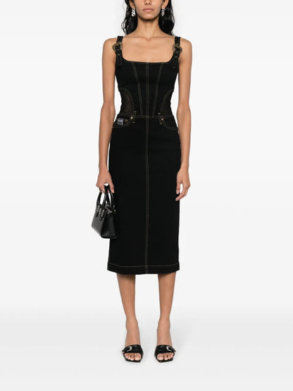 Contrast-Stitching Denim Dress