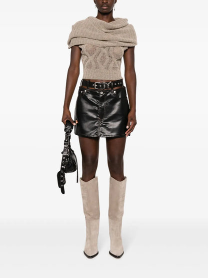 Y-Belt Faux-Leather Mini Skirt