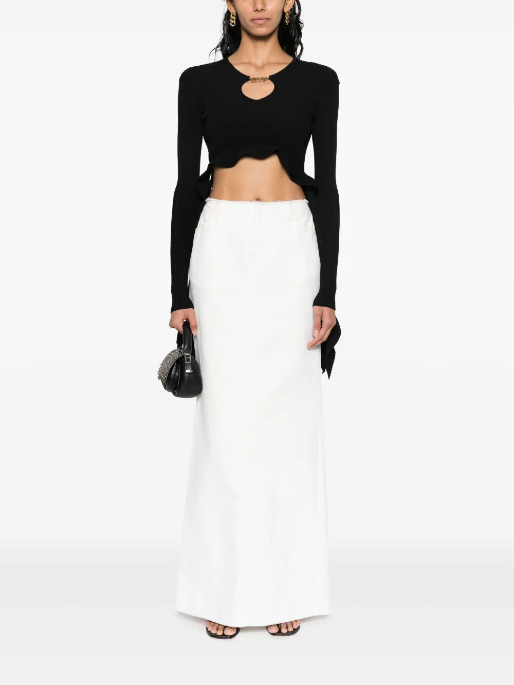 Ruffled Ribbed-Knit Cropped Top