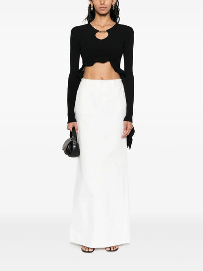 Ruffled Ribbed-Knit Cropped Top