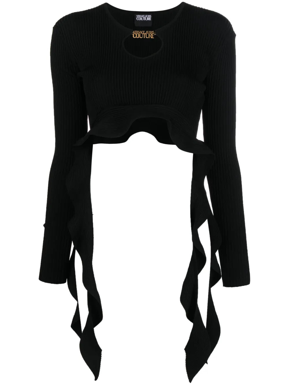 Ruffled Ribbed-Knit Cropped Top