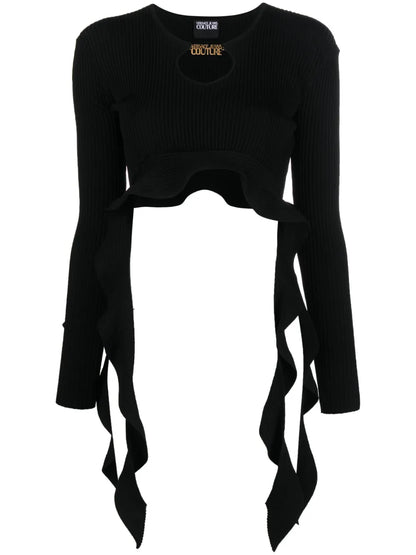 Ruffled Ribbed-Knit Cropped Top