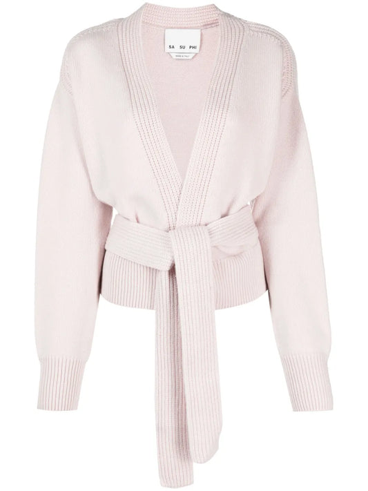 Belted Ribbed-Knit Cardigan