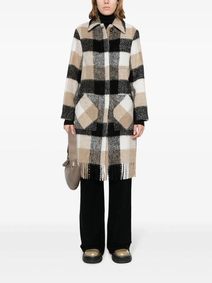 Plaid-Check Fringed-Hem Coat