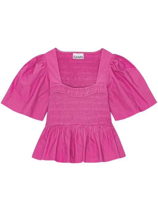 Peplum-Waist Organic-Cotton Blouse