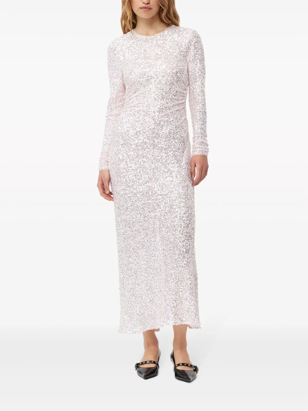Sequined Long-Sleeve Midi Dress
