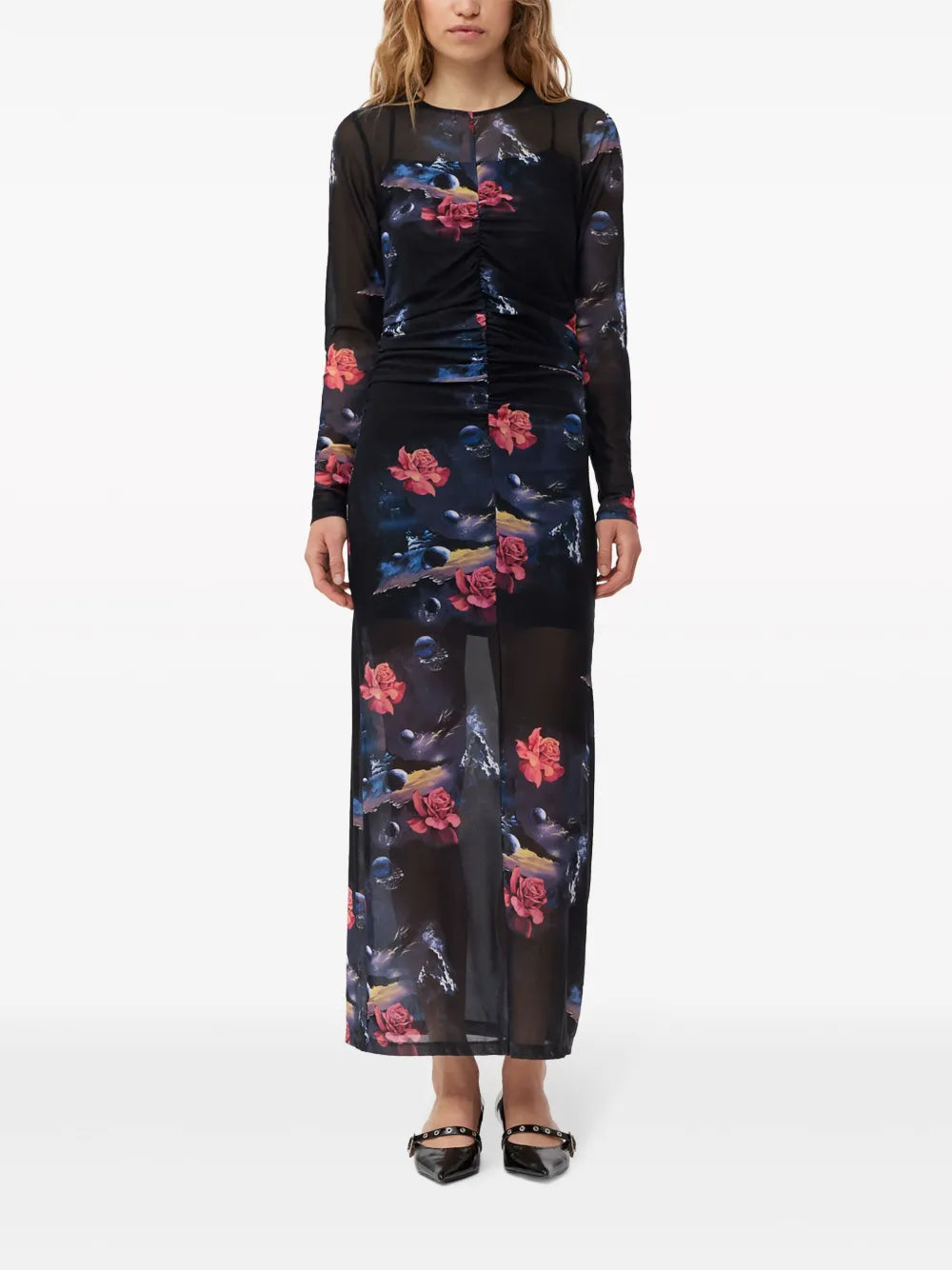 Floral-Print Ruched Maxi Dress
