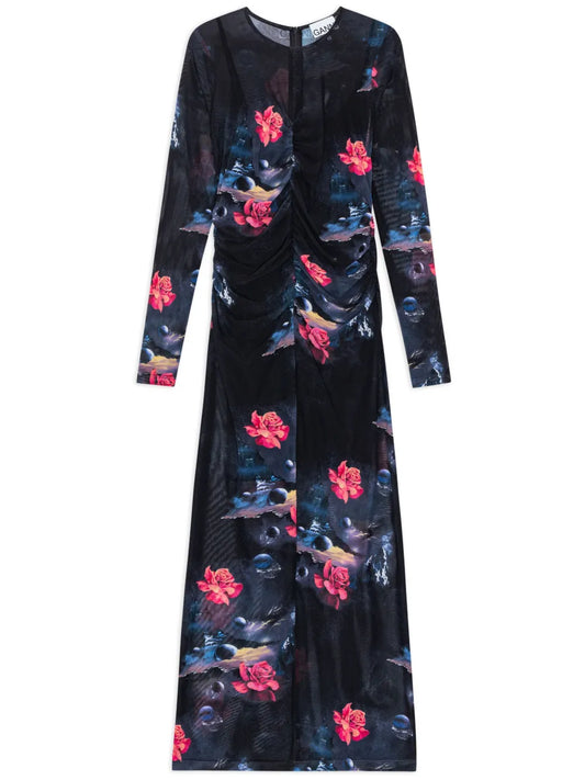 Floral-Print Ruched Maxi Dress