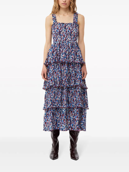 Floral-Print Layered Midi Dress