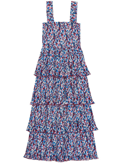 Floral-Print Layered Midi Dress