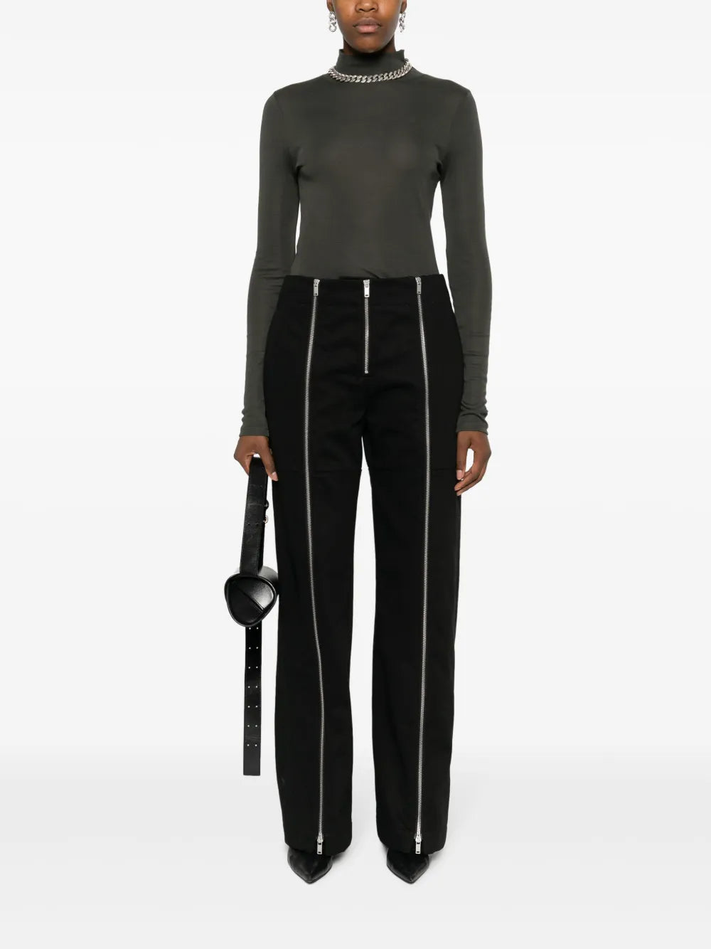 Zip-Up Wide-Leg Trousers