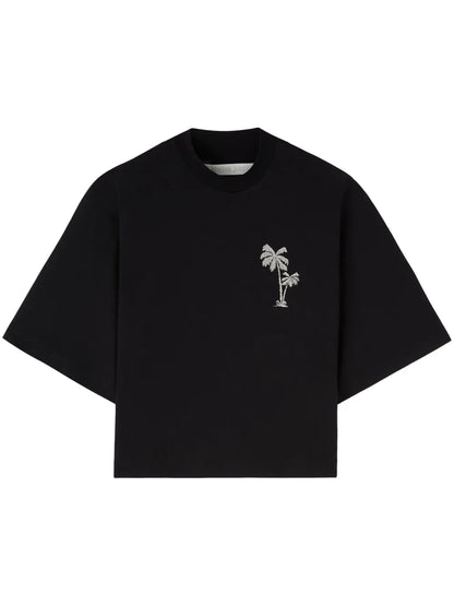 Palm-Embroidery Cropped T-Shirt