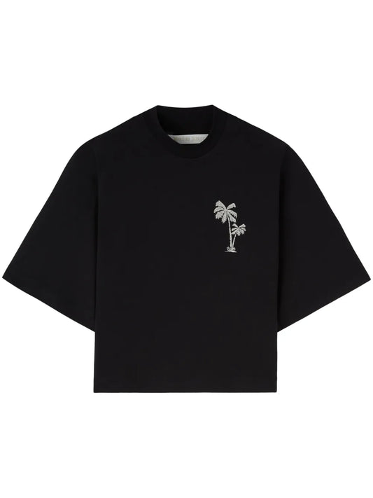 Palm-Embroidery Cropped T-Shirt