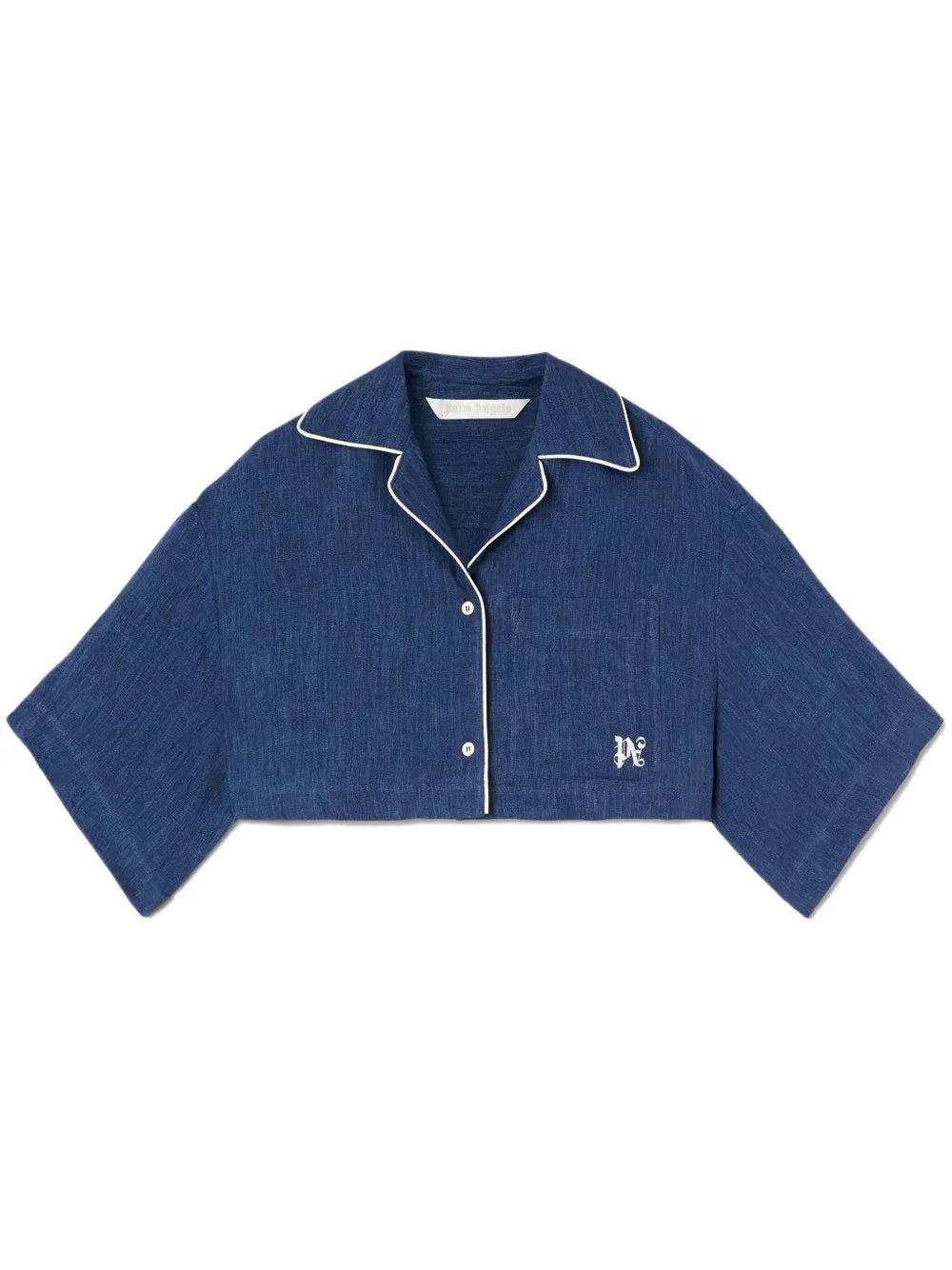 Monogram-Embroidered Satin Cropped Shirt