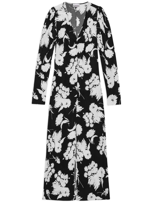 Floral-Print Long-Sleeve Midi Dress