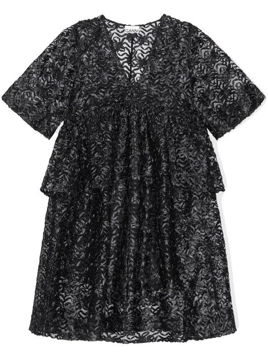 Bow-Pattern Tulle Minidress