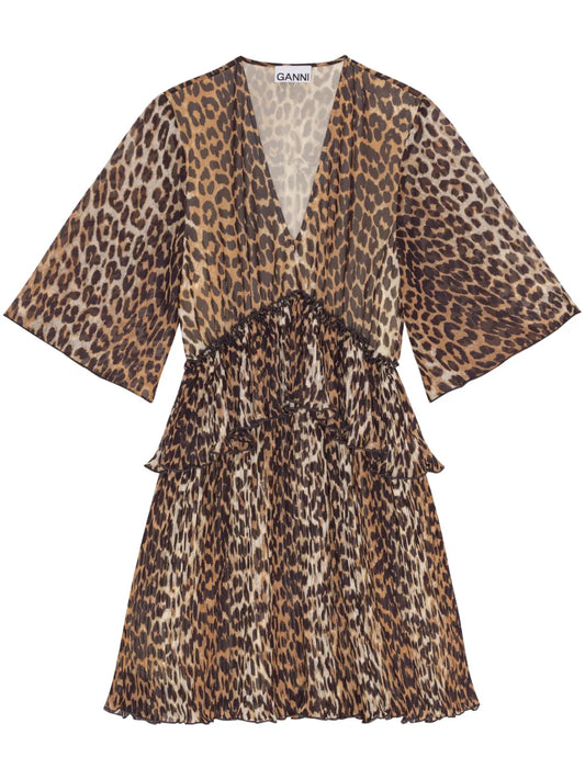 Leopard-Print Georgette Minidress