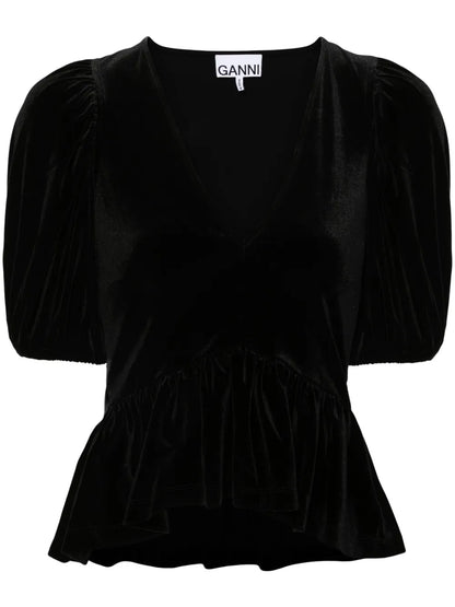 V-Neck Velvet Blouse