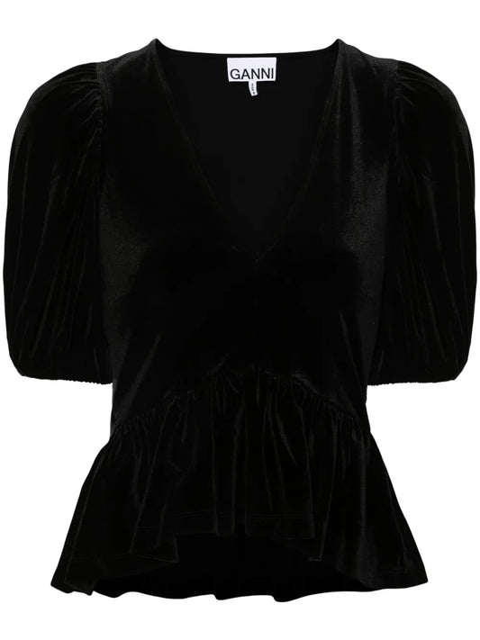 V-Neck Velvet Blouse