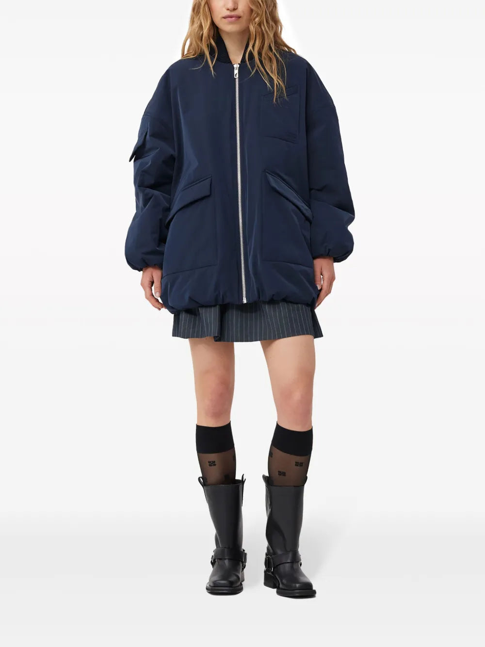 Oversized Multiple-Pocket Bomber Jacket