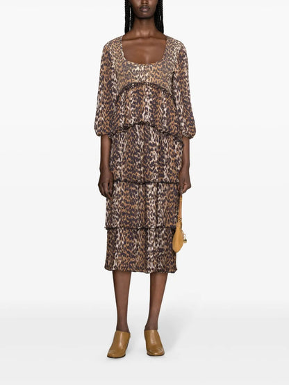 Leopard-Print Tiered Midi Dress