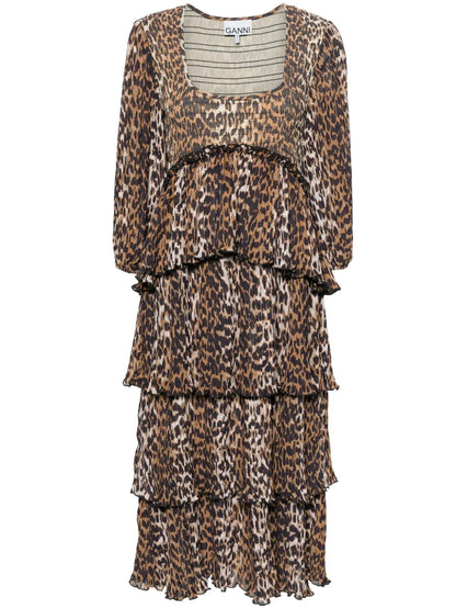 Leopard-Print Tiered Midi Dress
