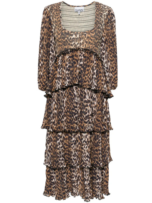Leopard-Print Tiered Midi Dress