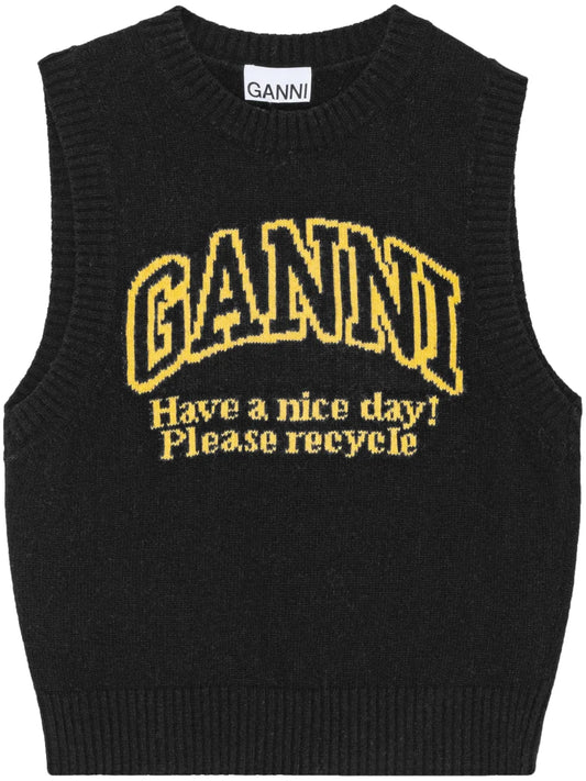 Intarsia-Knit Logo Crew-Neck Vest