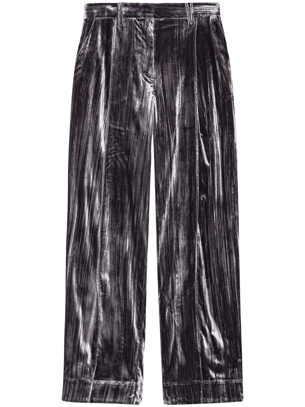 Striped Velvet-Finish Straight-Leg Trousers