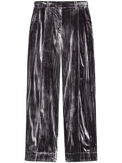 Striped Velvet-Finish Straight-Leg Trousers