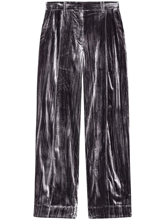 Striped Velvet-Finish Straight-Leg Trousers