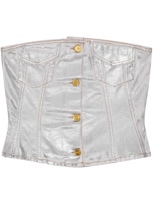 Foiled-Finish Organic-Cotton Denim Top