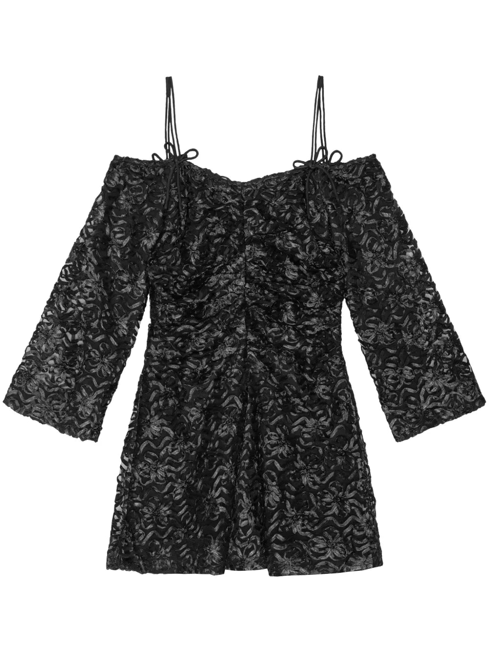 Off-Shoulder Bow-Pattern Minidress