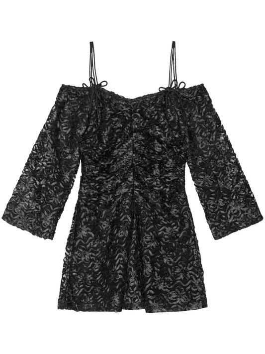 Off-Shoulder Bow-Pattern Minidress