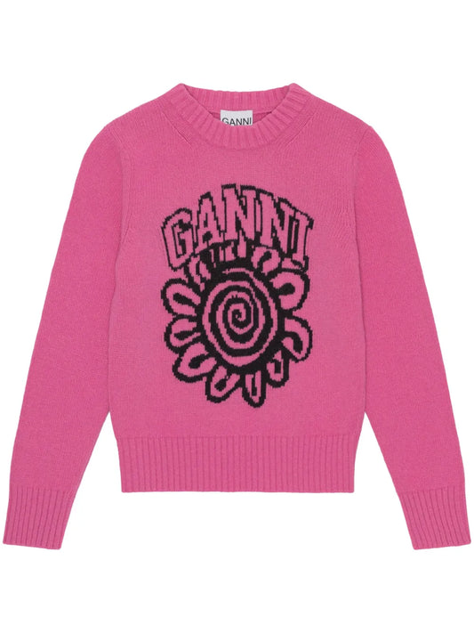 Floral-Motif Crew-Neck Jumper