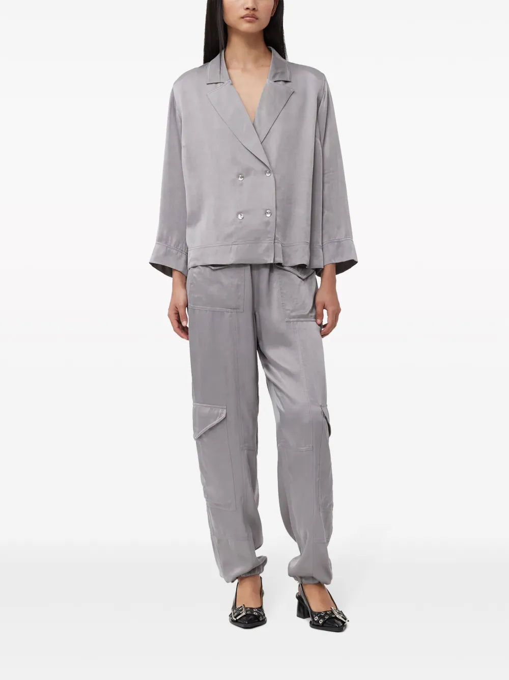 Double-Breasted Satin Blazer