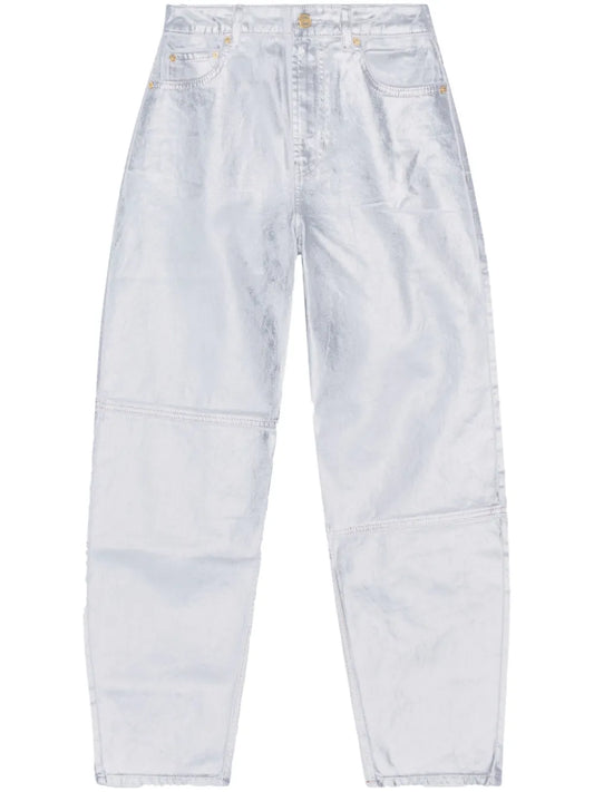 Metallic-Finish Organic-Cotton Tapared Jeans