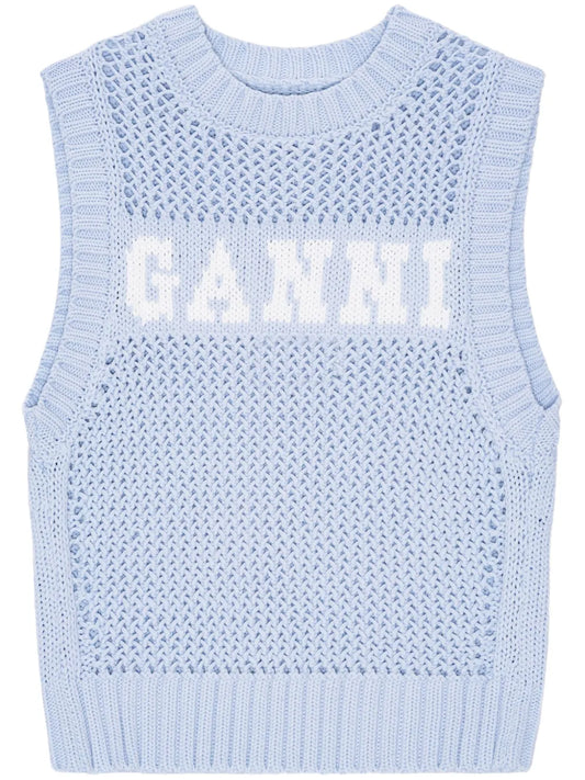 Intarsia-Knit Logo-Organic-Cotton Vest