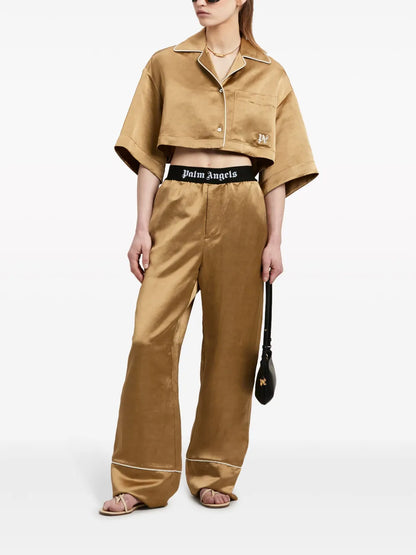 Logo-Tape Satin Pajama Bottoms
