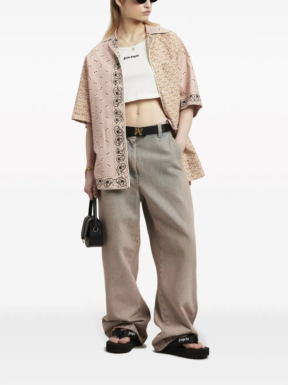 Overdyed Logo-Embroidered Wide-Leg Jeans