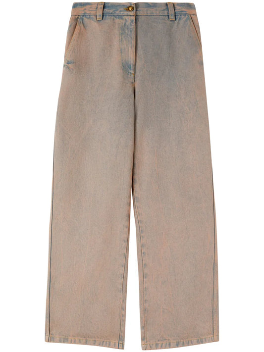 Overdyed Logo-Embroidered Wide-Leg Jeans
