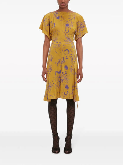 Floral-Print Silk Dress